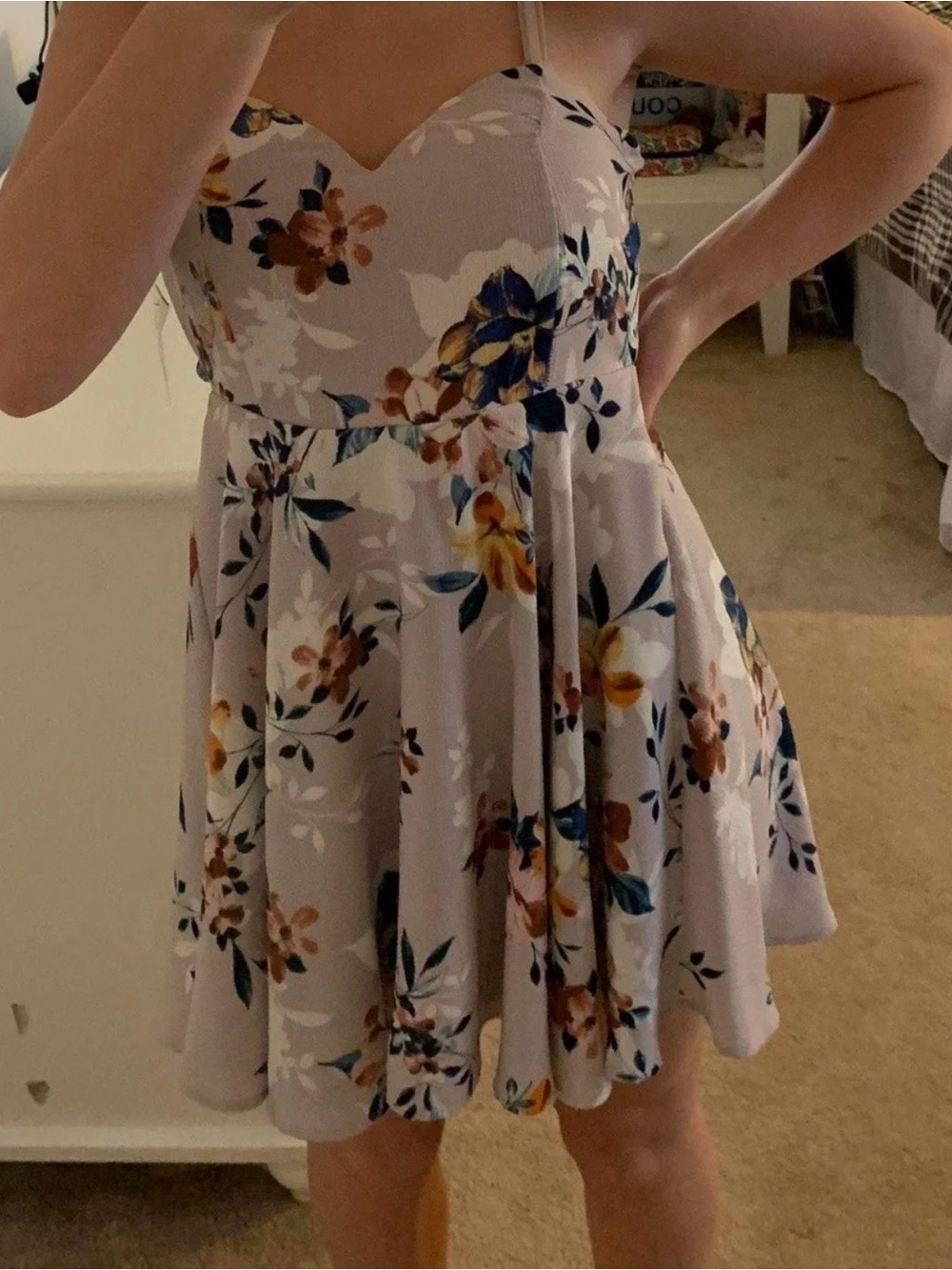 Light Purple Floral Tie-Back Bow Mini Dress